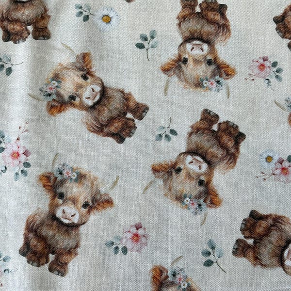 Farm Highland Cows and Floral - Til The Cows Come Home by Timeless Treasure - CD4041  MULTI