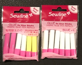 Double Pack - One Pack Of Assorted and One Pack of Blue - Sewline Fabric Glue Pen Refills - Pen Sold Separately  Link Below) Glue Sticks