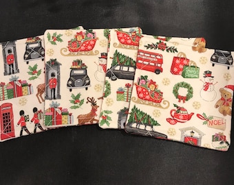 British Christmas Mug Rugs With or Without Reusable fabric Gift Bag