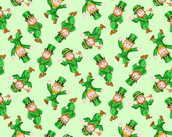 End of Bolt 1 3/4 Yards - Pot Of Gold - Henry Glass - 9369-66 Green - Small Tossed  Leprechaun