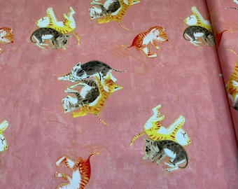 54251D-3 - Heather Ross By Hand, Barn Kittens, Salmon, Cotton - For Windham Fabrics
