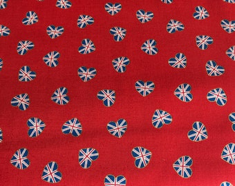 End of Bolt 3/4 Yard - Coronation Day Lewis and Irene - A760-2 Hearts And Flags With Metallics - Red