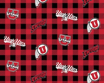 Utes College Prints - University of Utah Buffalo Plaid Fabric 100% Cotton  Utah 1207