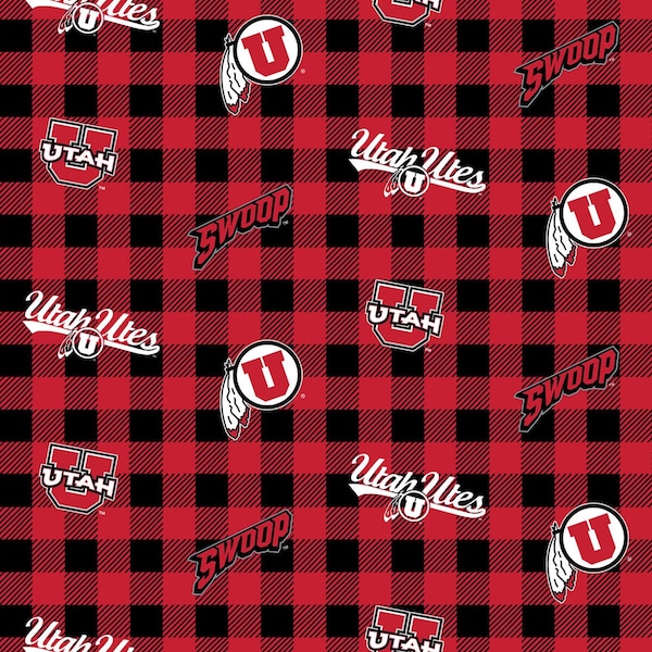 Utes College Prints - University of Utah Buffalo Plaid Fabric 100% Cotton  Utah 1207