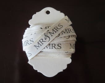 1/2 Inch Ivory Canvas Wedding Print - Mr & Mrs Ribbon 100% Cotton - 30 Yard Spool