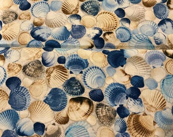 Timeless Treasure - Packed Blue Seashells BEACH - C1236  BLUE