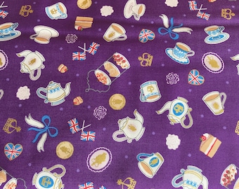 End of Bolt 1/2 Yard - Coronation Day Lewis and Irene - A761-1 Purple Tea Party