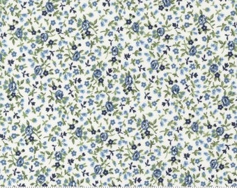 End Of Bolt 2 Yards - Dwell Meadow Cream Blue 55277 11   -  By Camille Roskelley - Small Floral Blender