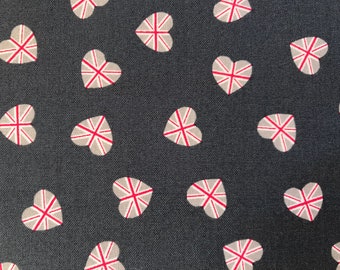 End of Bolt 1 3/4 Yards - Jubilee Edition - Union jack hearts on black - A345-3 - looks more charcoal not deep black