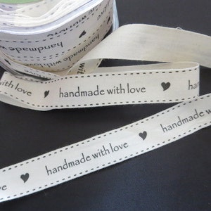 May Arts Ivory and Black 3/4" Canvas Print Ribbon - Handmade With Love - 3 Yards