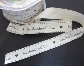 May Arts Ivory and Black 3/4" Canvas Print Ribbon - Handmade With Love - 30 Yard Spool