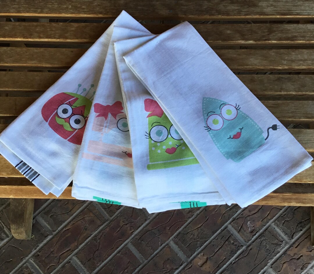 Moda Novelty Tea Towel Set. Sew Much Attitude Pincushion Iron Thimble