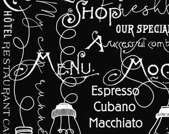 Coffee Chalk Café Blackboard Black- C11035 -by J. Wecker Frisch for Riley Blake Designs