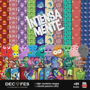 Inside Out Digital Paper - Printable Scrapbook Kit - Emotional Party Decorations, Birthday Crafts & DIY Backgrounds