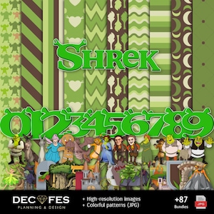 Shrek Scrapbook Papiere - druckbare Grün Ogre Party Designs zum Basteln & Kindergeburtstag Dekorationen