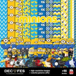 Minions Printable Paper - Scrapbook Digital Kit - Party Decor & Crafts - Cute Cartoon Backgrounds