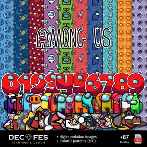 Among Us Digital Papers – Printable Scrapbook Designs for Crafts and Party Decorations