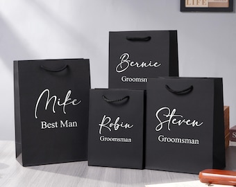 Personalisierte Namen Geschenktüten, Groomsmen Geschenktüten, schwarze Geschenktüten, Danke Geschenktüten, Geburtstagsgeschenktüten, Hochzeitsgeschenke