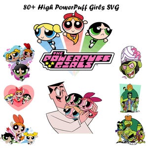 Pakiet 80+ Powerpuff Girls SVG i PNG | Uroczy kreskówkowy clipart do Cricut i sublimacji | Pakiet do pobrania cyfrowego