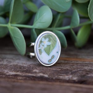 Vintage China Ring – Handmade Stainless Steel Jewelry from Broken Porcelain | Romantic Gift for Her | Adjustable Size