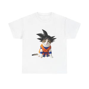 Goku Katze Tshirt, lustiges Anime T-Shirt, Unisex Grafik Shirt, süßes Kawaii Top, Geschenk für Katzenliebhaber, Baumwolle T-Shirt