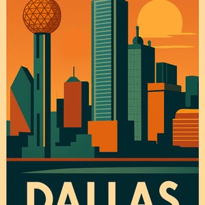 Póster retro minimalista de Dallas, Texas, archivo digital