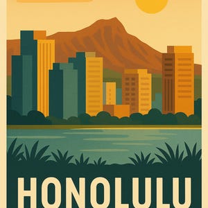Archivo digital del póster retro minimalista de Honolulu
