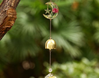 Fleur de naissance lune personnalisée, étoile avec pierre de naissance, carillon éolien coeur gravé, souvenir pour bébé