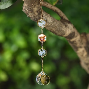 Custom Pet Photo Wind Chime, Forget Me Not Pressed Flowers, Pet Memorial Gift