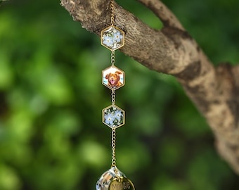 Custom Pet Photo Wind Chime, Forget Me Not Pressed Flowers, Pet Memorial Gift