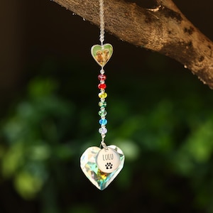 Custom Photo & Name Pet Memorial Suncatcher – Heart Crystal Rainbow Bridge Wind Chime – Keepsake for Pet Loss Comfort – Gift for Her