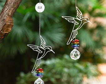 Carillon commémoratif personnalisé en forme de colibri, cristal gravé, cadeau de condoléances pour la perte d'un être cher