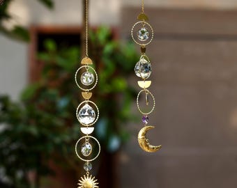 Attrape-soleil personnalisé avec pierre de naissance, décoration de chambre d'enfant soleil et lune, cadeau de naissance pour une nouvelle maman, souvenir de nouveau-né, cadeau de bienvenue pour bébé