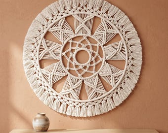 Macramé wandkleed, rond boho wandtapijt decor voor slaapkamer, woonkamer cadeau