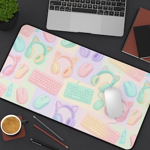 Pastel Gamer Desk Mat Cute Kawaii Mouse Pad Large Desk Pad for Gamers Aesthetic Gaming Desk Decor Gift for Gamers