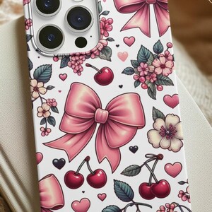 Coquette Phone Case for Samsung Pixel Floral Bow Protective Cover, Cute Gift for her, Girly Tech Accessory Soft Aesthetic