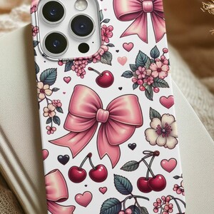 Coquette iPhone Case Floral Bow Phone Cover Protective Case Gift for Her Hawaii Tech Accessory Girly Aesthetic