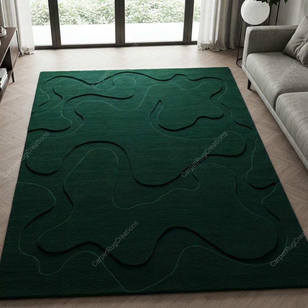 Deep Green Rug Pattern Deep Forest Green Abstract Hand Tufted Wool Rugs for Bedroom, 8x10 ...