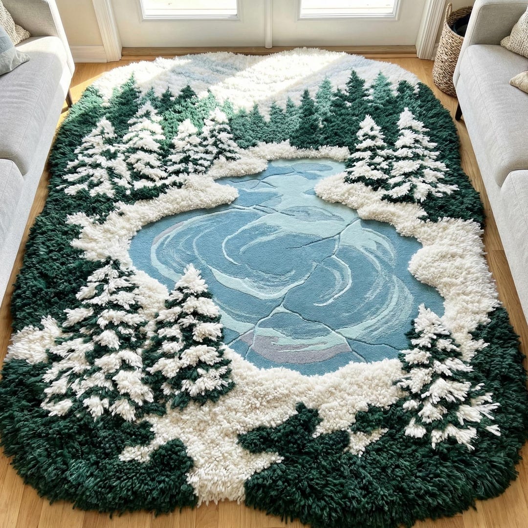 Ice Forest Valley Area Rug, Hand Tufted Snow Lake Wool Rugs - Etsy