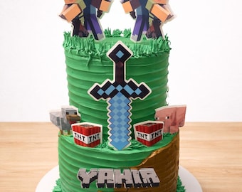 Pixel Game Cake Topper Personalized