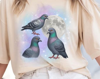 Retro Pigeon Graphic Comfort Colors T-Shirt, Vintage Moon Tee