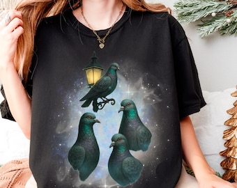 Camiseta con gráfico de paloma divertida, ideal para amantes de las aves de la noche estrellada, colores cómodos