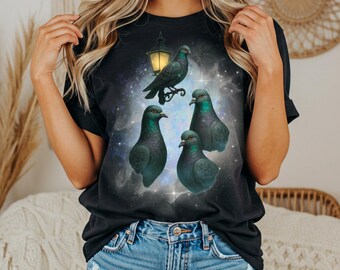 Funny Pigeon Graphic Tee, Starry Night Bird Lover Shirt, Comfort Colors