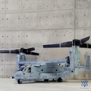 Pre-Order, MV-22 Osprey 1:48 USMC Tiltrotor Aircraft – Built & Painted Model with 2 Propeller Options – Display or Gift