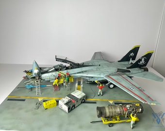 Pre-Order, 1/32 F-14B Tomcat "Bombcat" Diorama - VF-103 Jolly Rogers - Pro-Built Trumpeter Model - Full Carrier Deck Scene with Crew