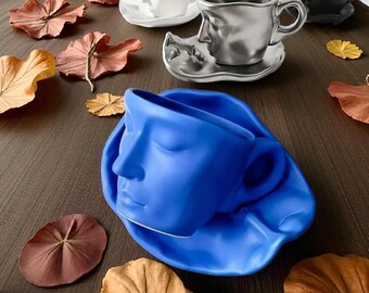 Juego de tazas de espresso de cerámica nórdica artística: diseño de rostro escultural