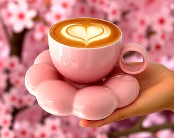 Juego de platillo y taza de café de cerámica con forma de nube: un regalo estético para beber