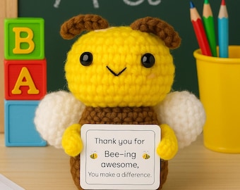 Peluche de abeja de crochet: regalo de agradecimiento para un maestro, compañero de trabajo o niño.