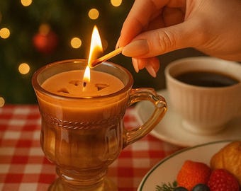Vela de soja artesanal con sabor a latte en taza de cristal – Regalo para amantes del café