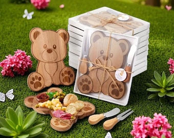 Tabla de quesos con forma de osito de peluche: embutidos de bambú, regalo para baby shower